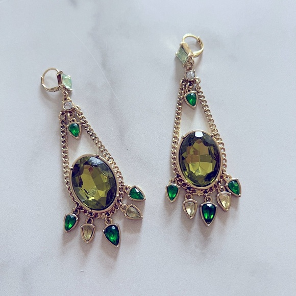 Jewelmint Green Chandelier Earrings Welcome to the Jungle Gold Dangle Statement - Picture 1 of 4